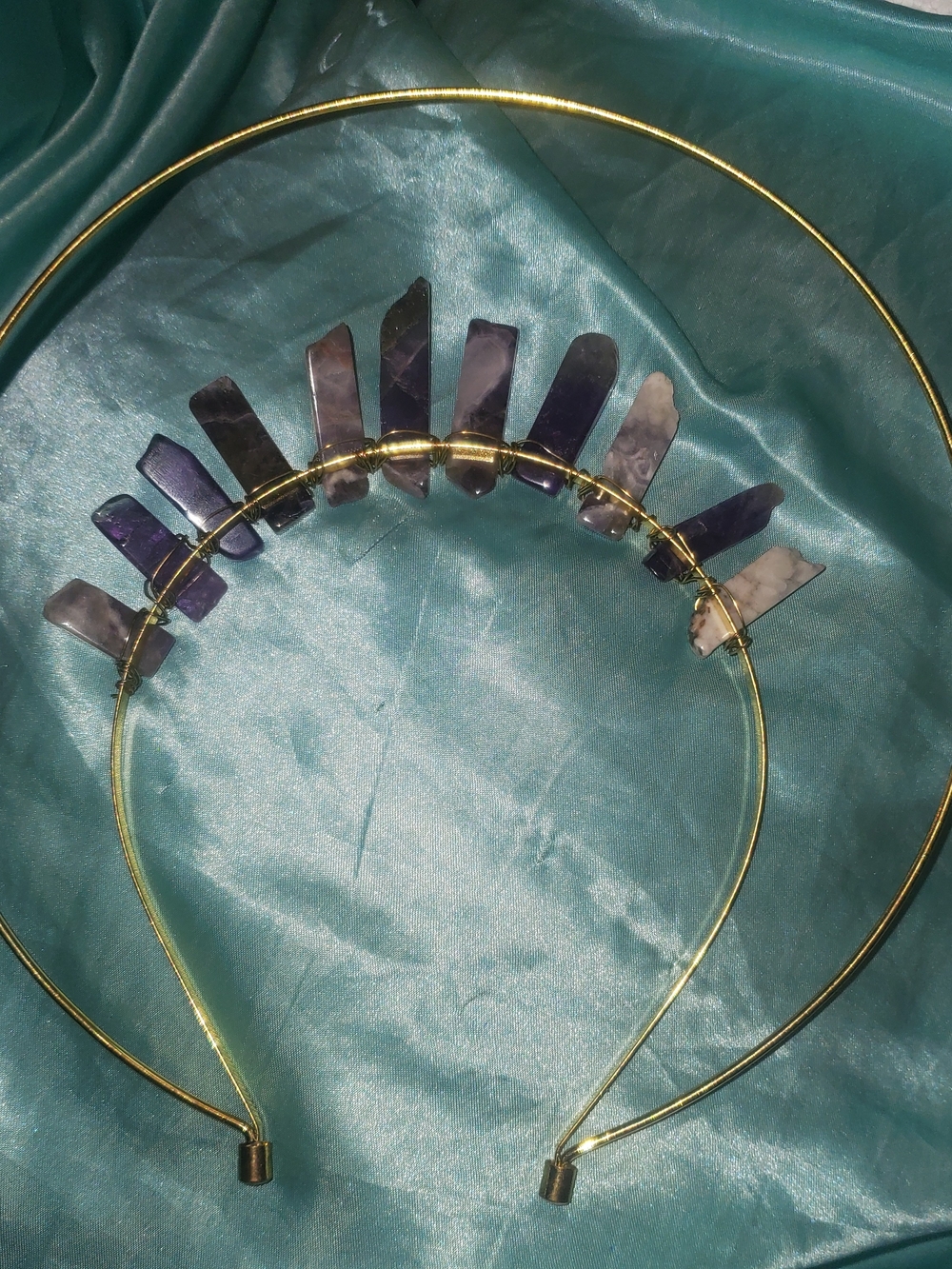 Gold Metal Headband with Amethyst Stone Accents